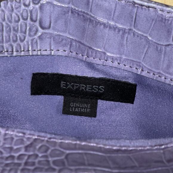 Express Genuine Leather Croc Embossed Purple Tote Bag Handbag Purse - Picture 5 of 8